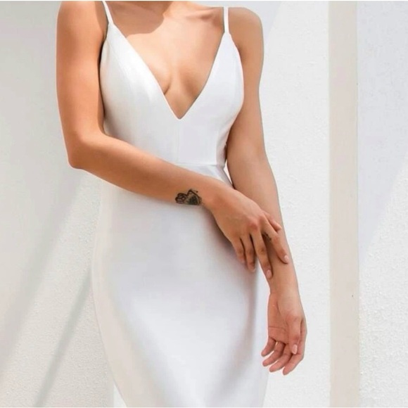 White Satin Mermaid Open Back Gown - Picture 2 of 9